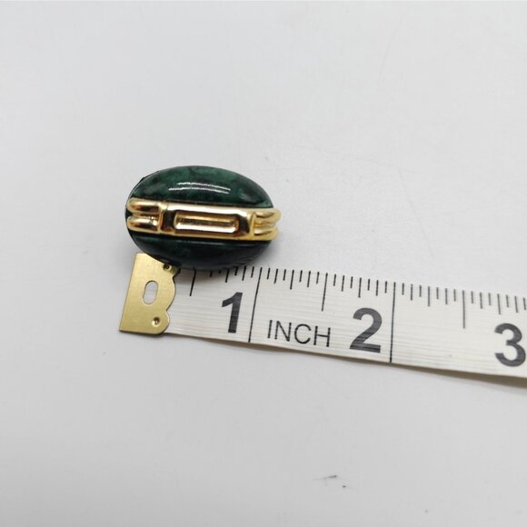 Vintage Green Acylic Gold-Tone Clip-On Earrings Oval Design 1980s - Picture 6 of 6